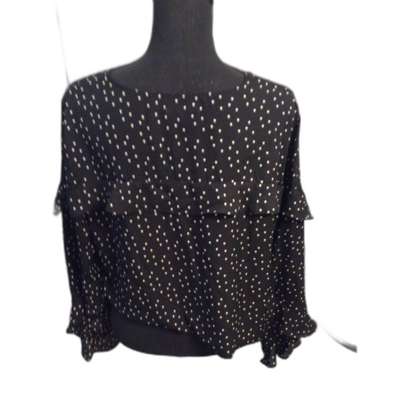 Max Studio Size XL Black White Polka Dot V Neck Top Layered Long Sleeves - Picture 5 of 5